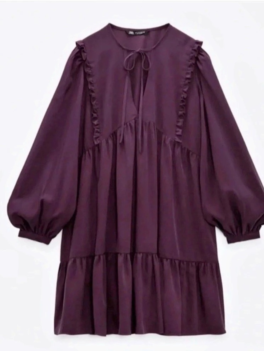 Zara Ruffle Tie-Front Tiered Mini Dress Purple Small